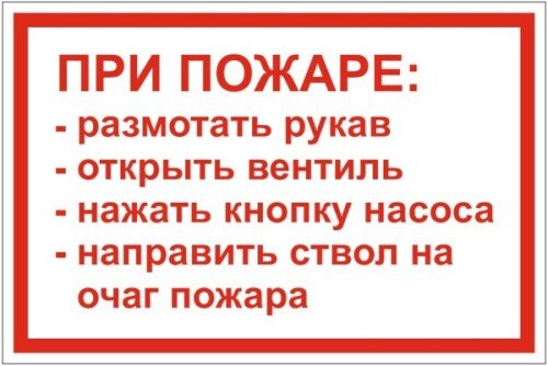 Знак Порядок действий при пожаре