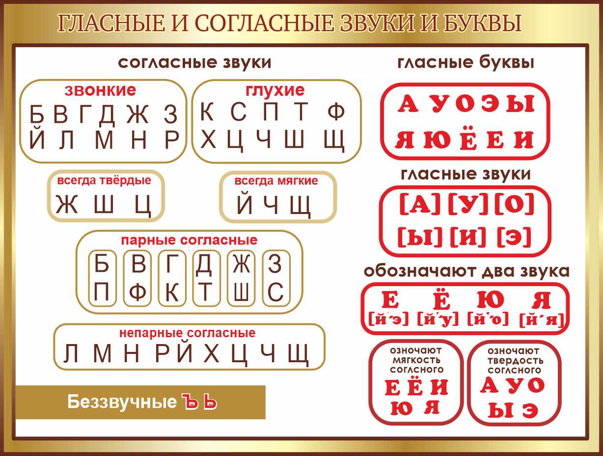 Стенд Гласные и согласные звуки и буквы