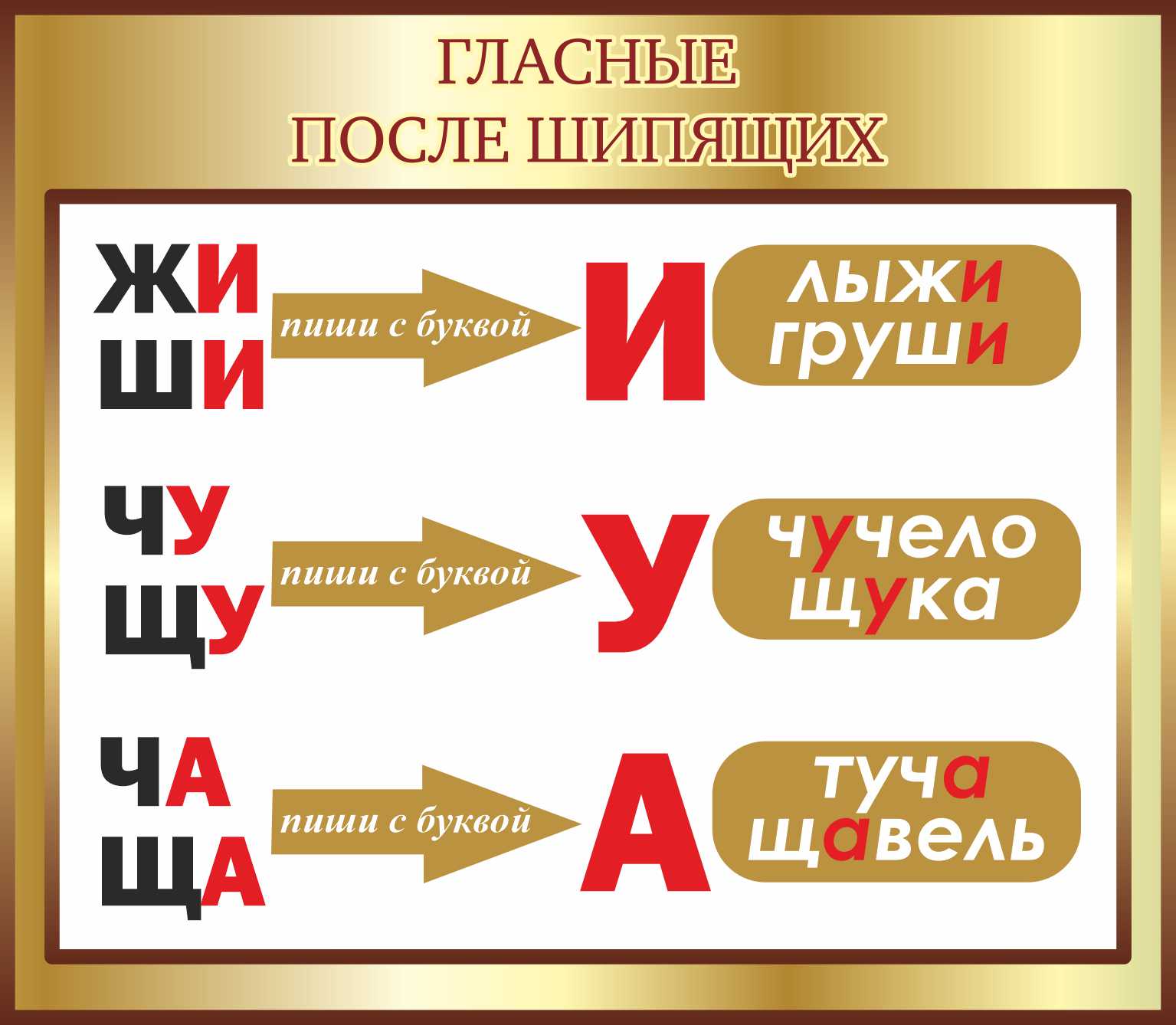 Стенд Гласные после шипящих